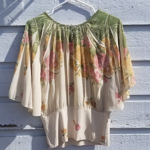 70s Feminine Chiffon Batwing Top